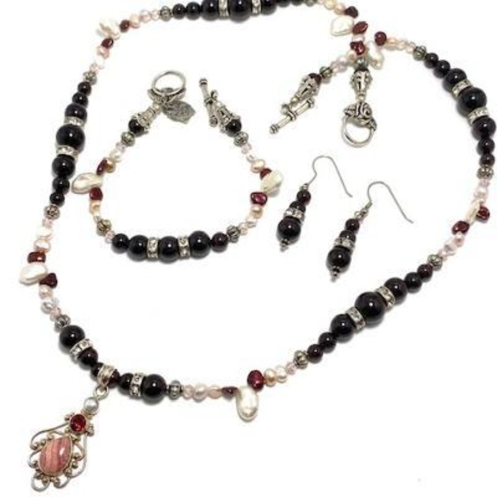 Handmade Jewelry Set By Surdigirl - Jewelry Set - Rhodochrosite, Garnet, Pearl